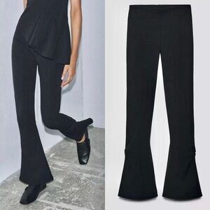 Zara NWT black ruched side leg flare stretchy legging pants